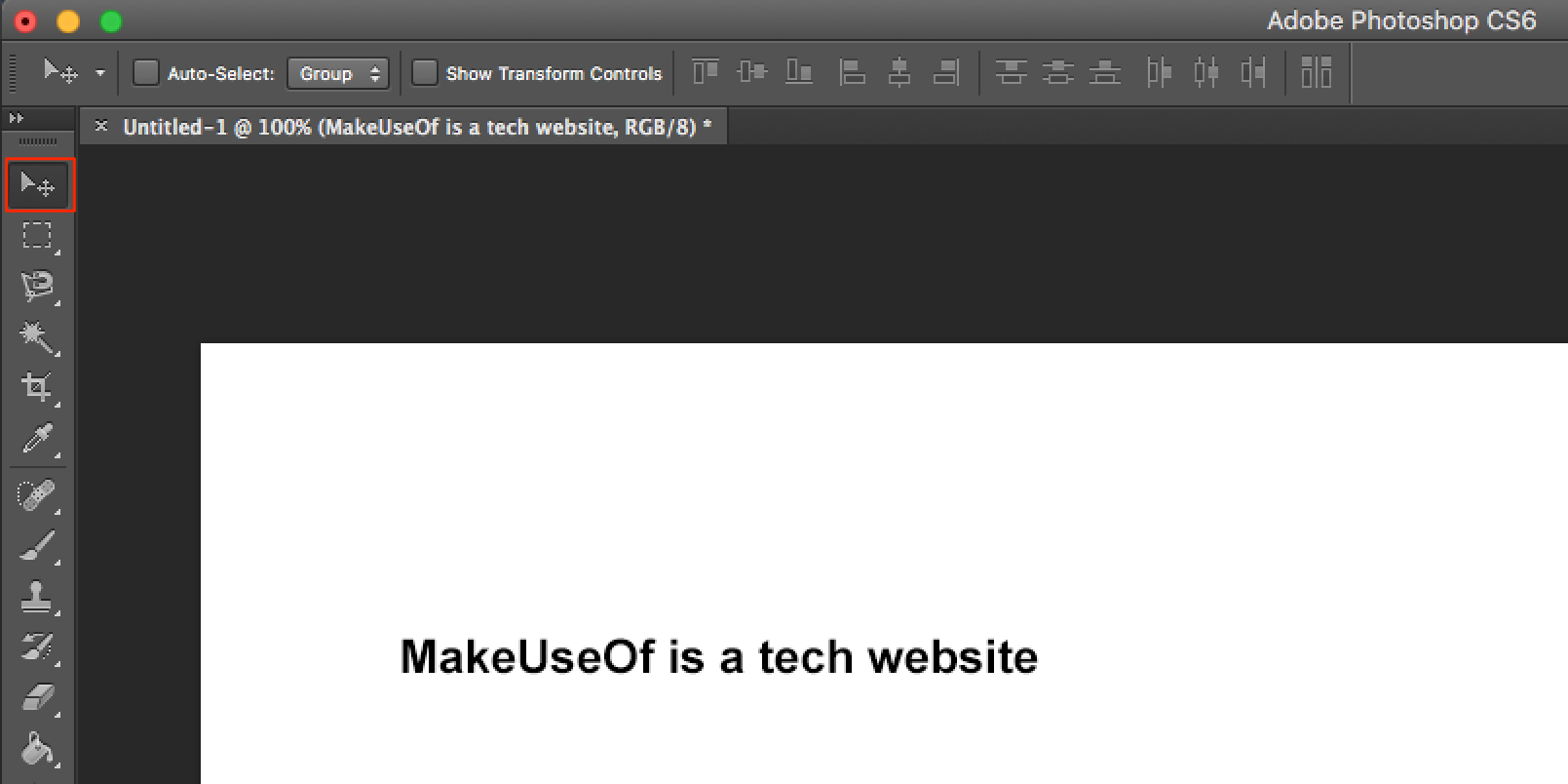 Перемещение текстового слоя на холсте Photoshop