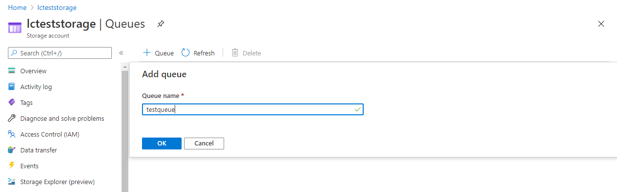 Укажите имя очереди и нажмите «OK»