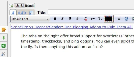 Меню ScribeFire с опцией «Blog this page»