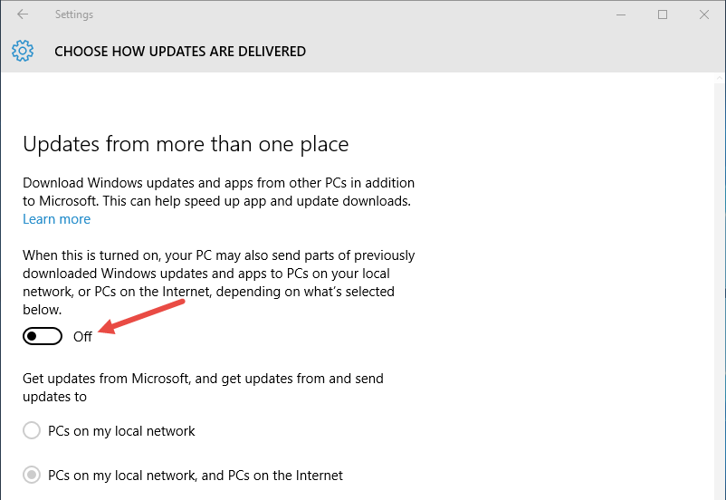 Отключение WUDO: переключатель в положение 'Откл.'