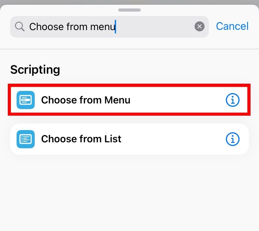 Добавление меню с вариантами сохранения в Shortcuts.