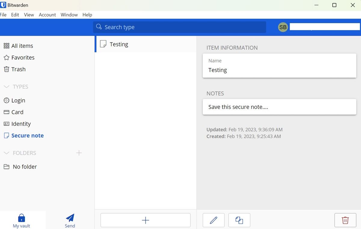 Интерфейс Bitwarden с опцией удаления защищённой заметки
