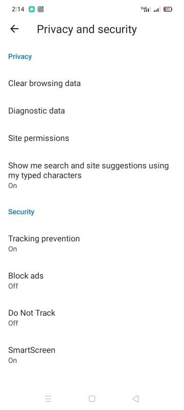 Опция подсказок в Edge на Android