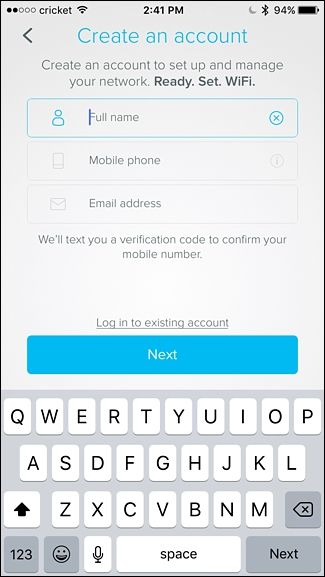Экран подтверждения кода в приложении Eero