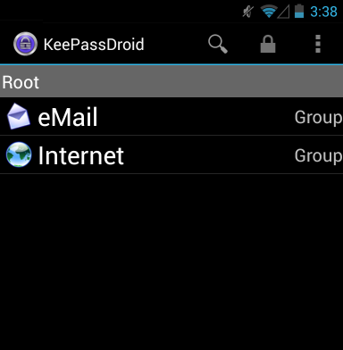 Приложение KeePassDroid на Android: экран открытия базы