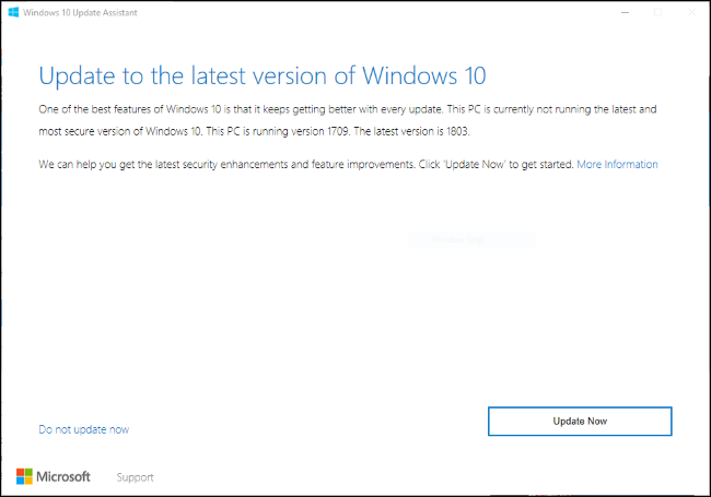 Инструмент Update Assistant: предупреждение о версии Windows 10