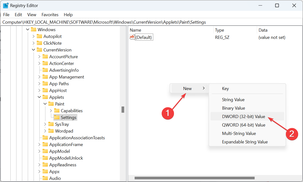 Создание DWORD DisableModernPaintBootstrap