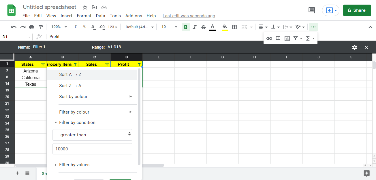 Сортировка данных в Filter View