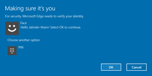 Выбор входа через Windows Hello