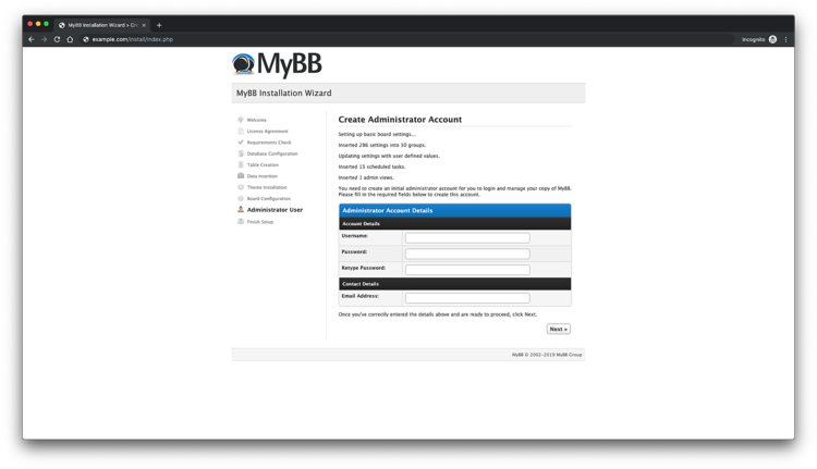 Создание администратора MyBB