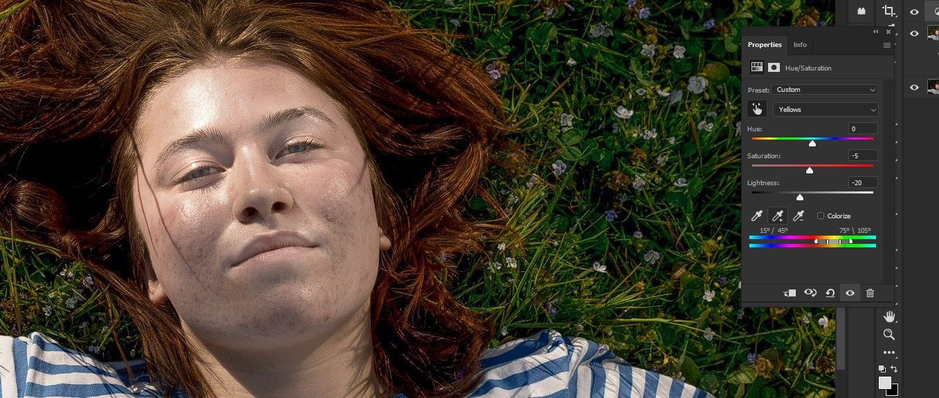 Снижение насыщенности жёлтых тонов