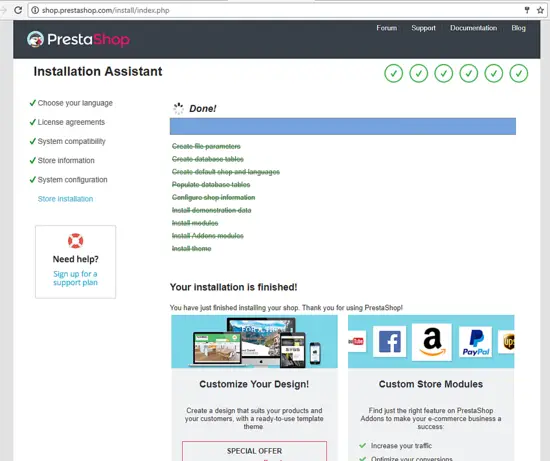 Установка завершена