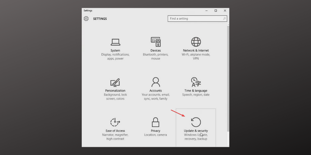 Обновление и параметры безопасности Windows