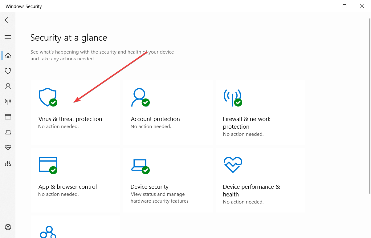 Окно защиты Windows — раздел «Защита от вирусов и угроз»