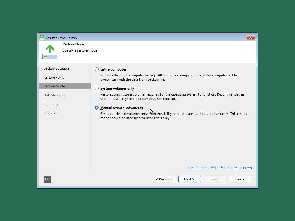 Veeam Agent Recovery Restore Mode