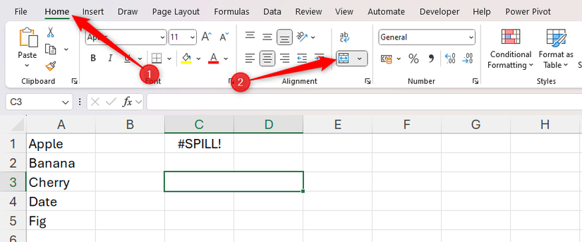 Кнопка Merge and Center на вкладке Главная выделена как способ отменить объединение.