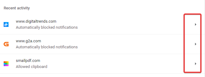 Настройка разрешений для конкретного сайта