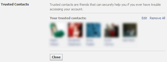 Редактирование списка доверенных контактов