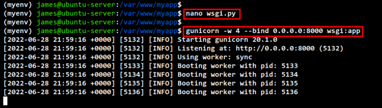 Запуск Gunicorn с 4 рабочими процессами