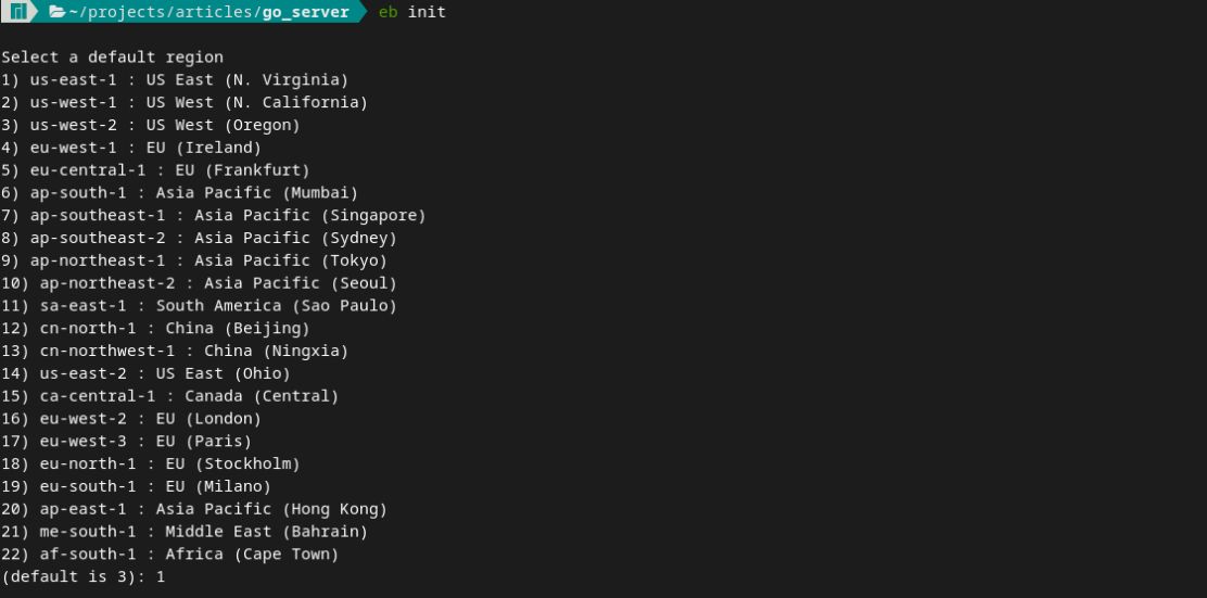 Вывод команды eb init в терминале