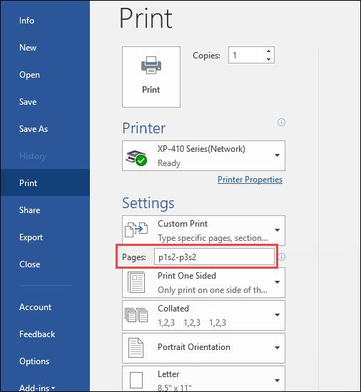 Окно печати с примером p1s2-p3s2