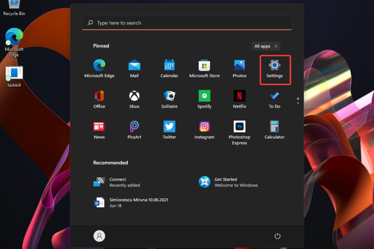 Пуск — Параметры Windows