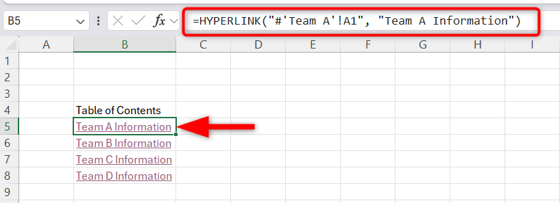 Применение функции HYPERLINK к каждому имени листа в Excel.