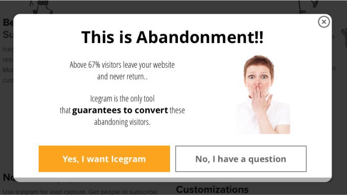 Пример всплывающего окна Icegram