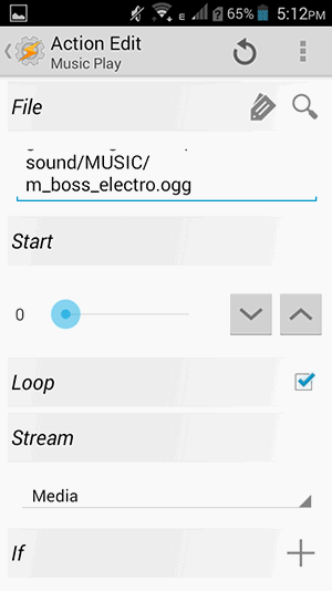 Music Playのファイル選択とループ設定画面のスクリーンショット