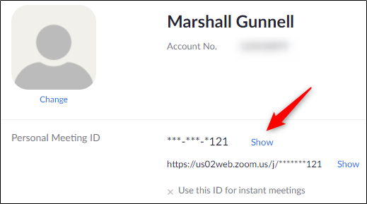 Личный идентификатор встречи (PMI) в профиле