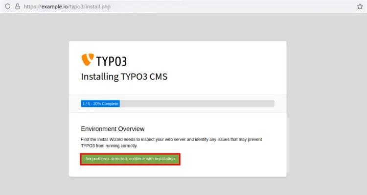 Начало установки TYPO3 в браузере