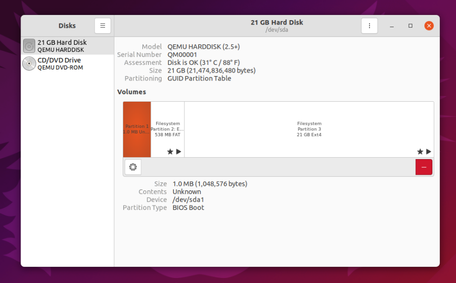 Просмотр разделов и SMART-статус в GNOME Disks