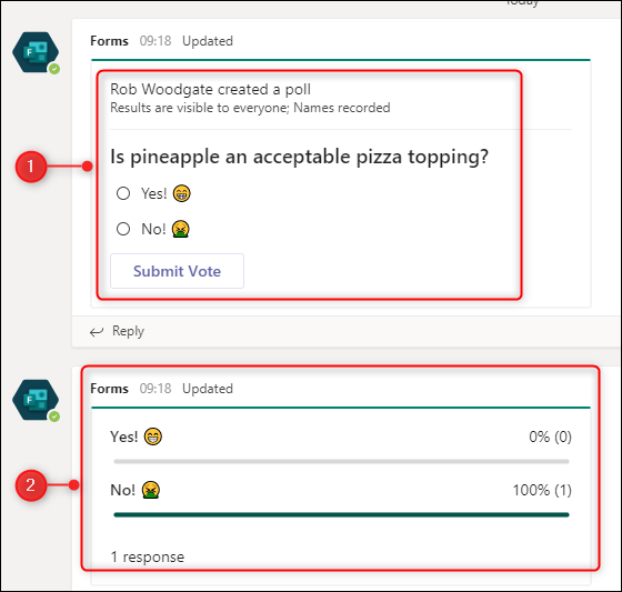 The poll and the results displayed in the Posts channel.