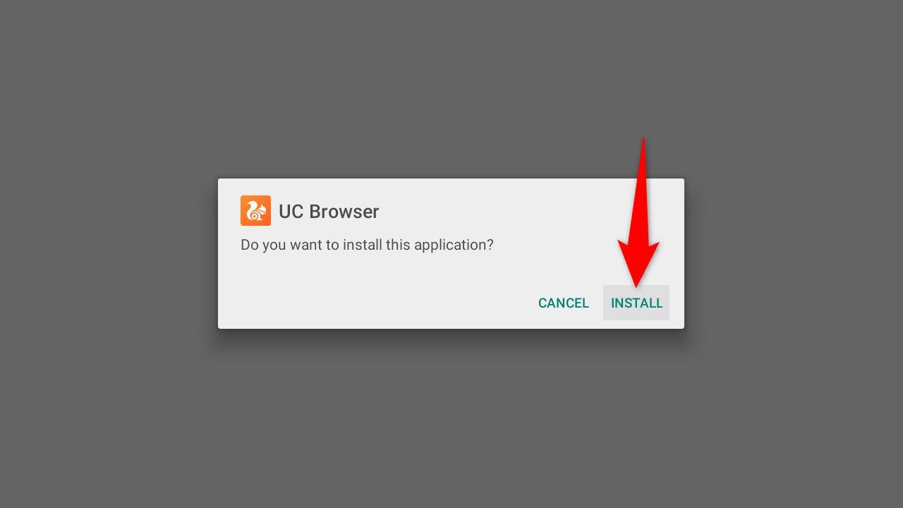 Кнопка 'Install' выделена для UC Browser в Send files to TV.