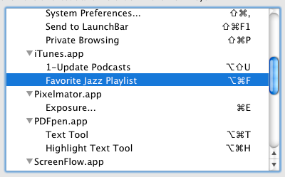 Пример назначения сочетания клавиш для скрипта iTunes