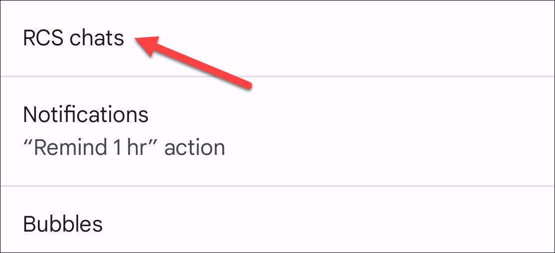 Скриншот меню настроек с выделенным пунктом RCS Чаты