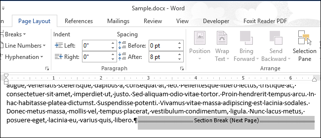 Найти разрывы разделов в Word