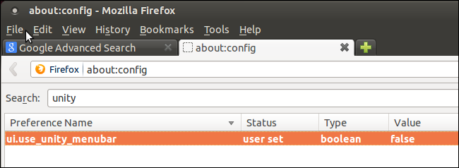 Локальное меню Firefox под строкой заголовка приложения