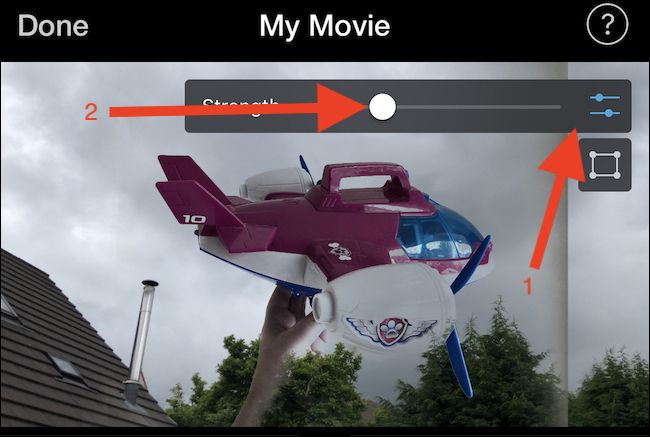 Слайдер силы эффекта зелёного/синего экрана в iMovie