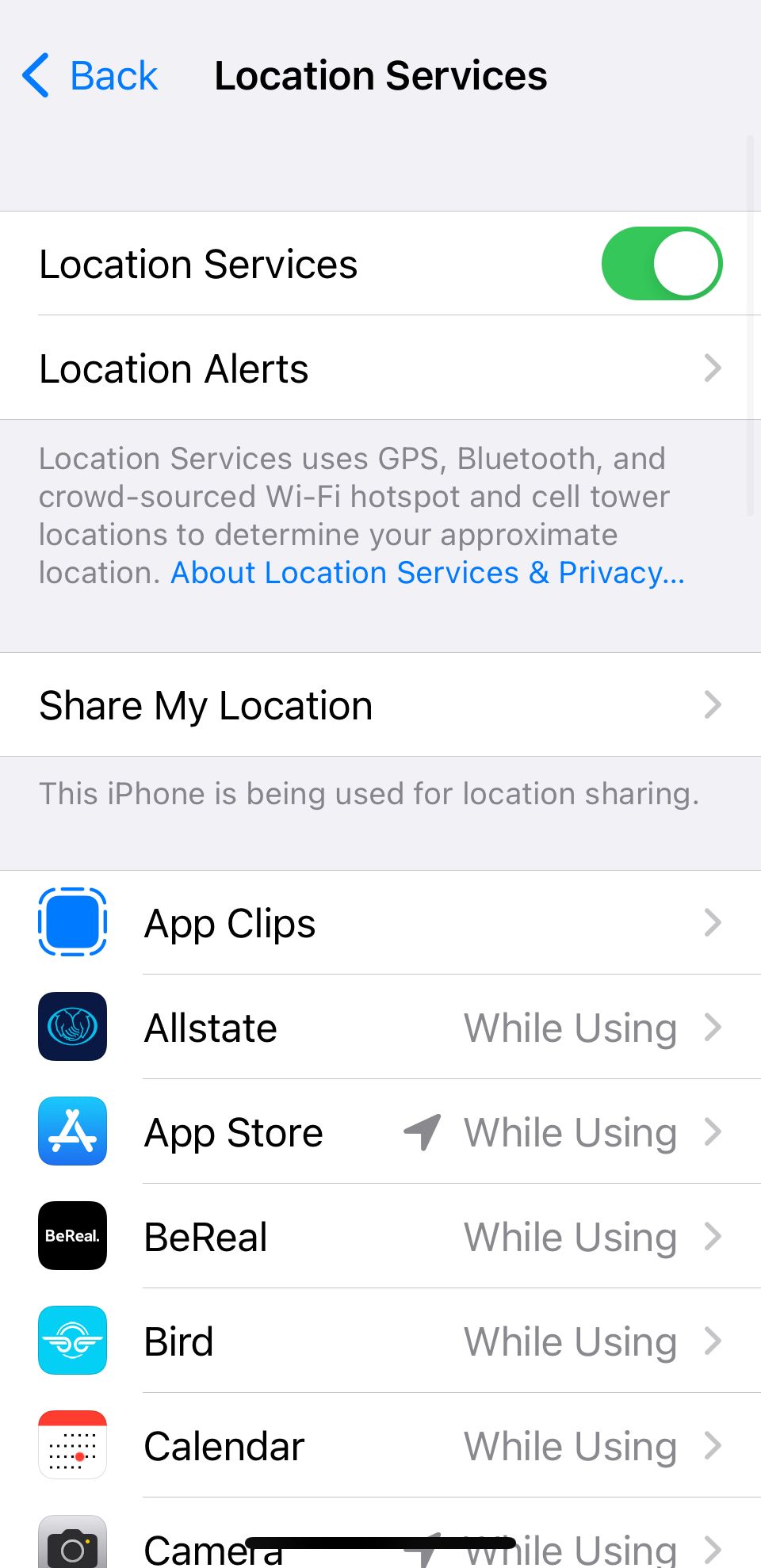 Настройки служб геолокации на iPhone