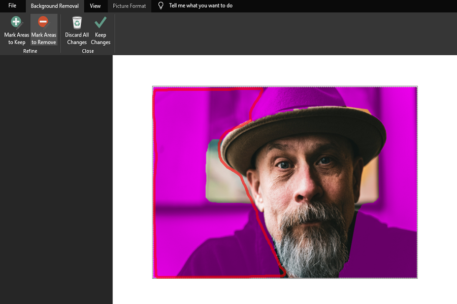 Отметка областей для сохранения при удалении фона в Microsoft Word