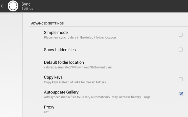 Расширенные настройки Sync на Android