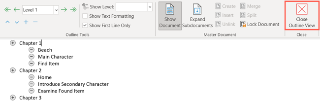 Click Close Outline View