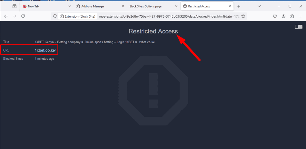 Сообщение о заблокированном доступе к сайту