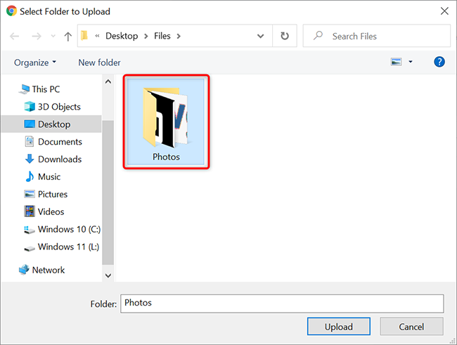Выберите папку, которую хотите загрузить в Google Drive.