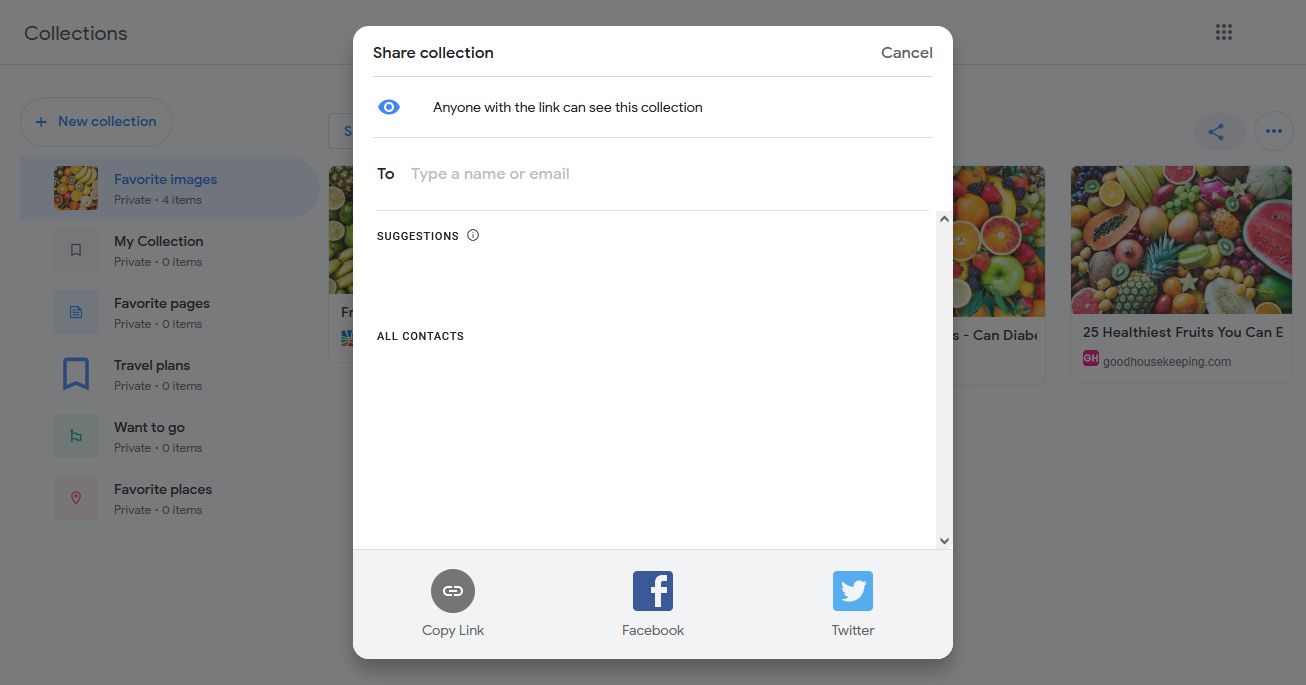 поделиться коллекцией Google