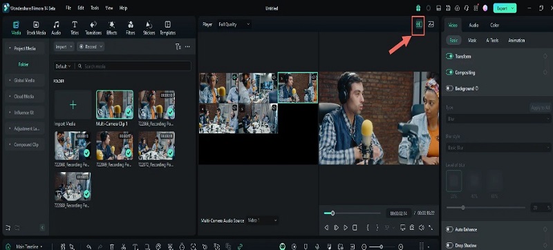 вид multicam в Filmora