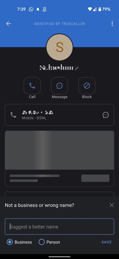 Icona matita per suggerire nome su Truecaller