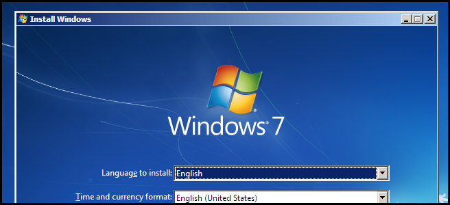 Экран установки Windows 7 в виртуальной машине
