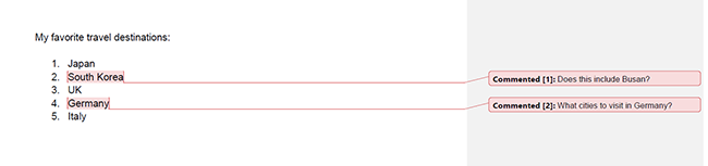 Пример распечатанного документа Google Docs с комментариями на полях.